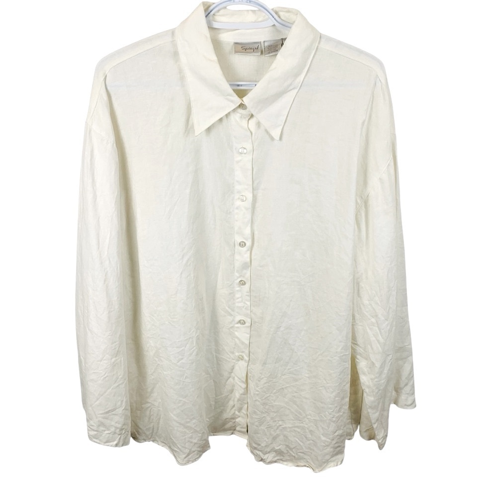 Spiegel sz 1X White 100% Linen Wide Sleeve Tunic Blouse NWOT Vintage Lagenlook